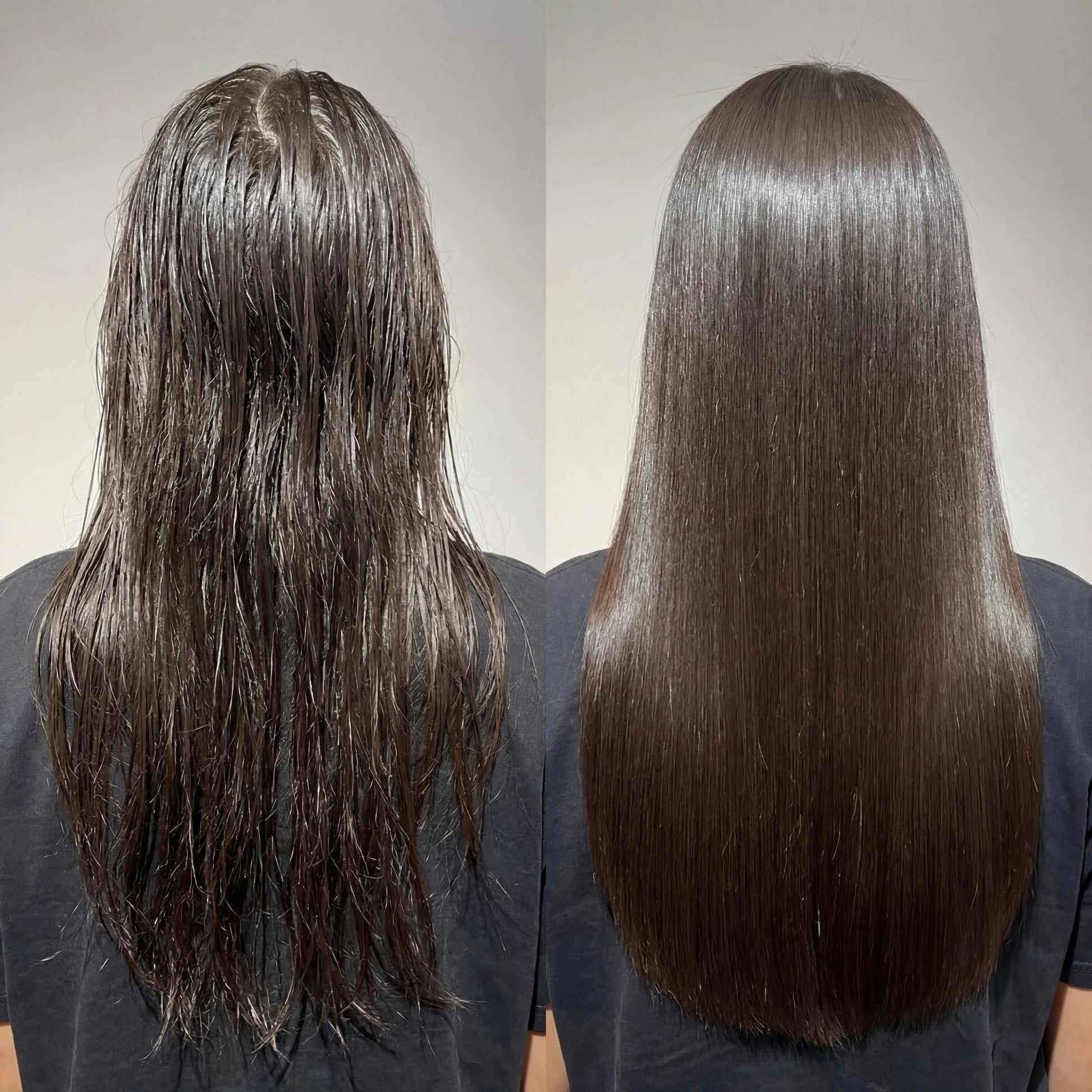 Antes y después: cabello encrespado reparado con la mascarilla de caviar Océane Noir
